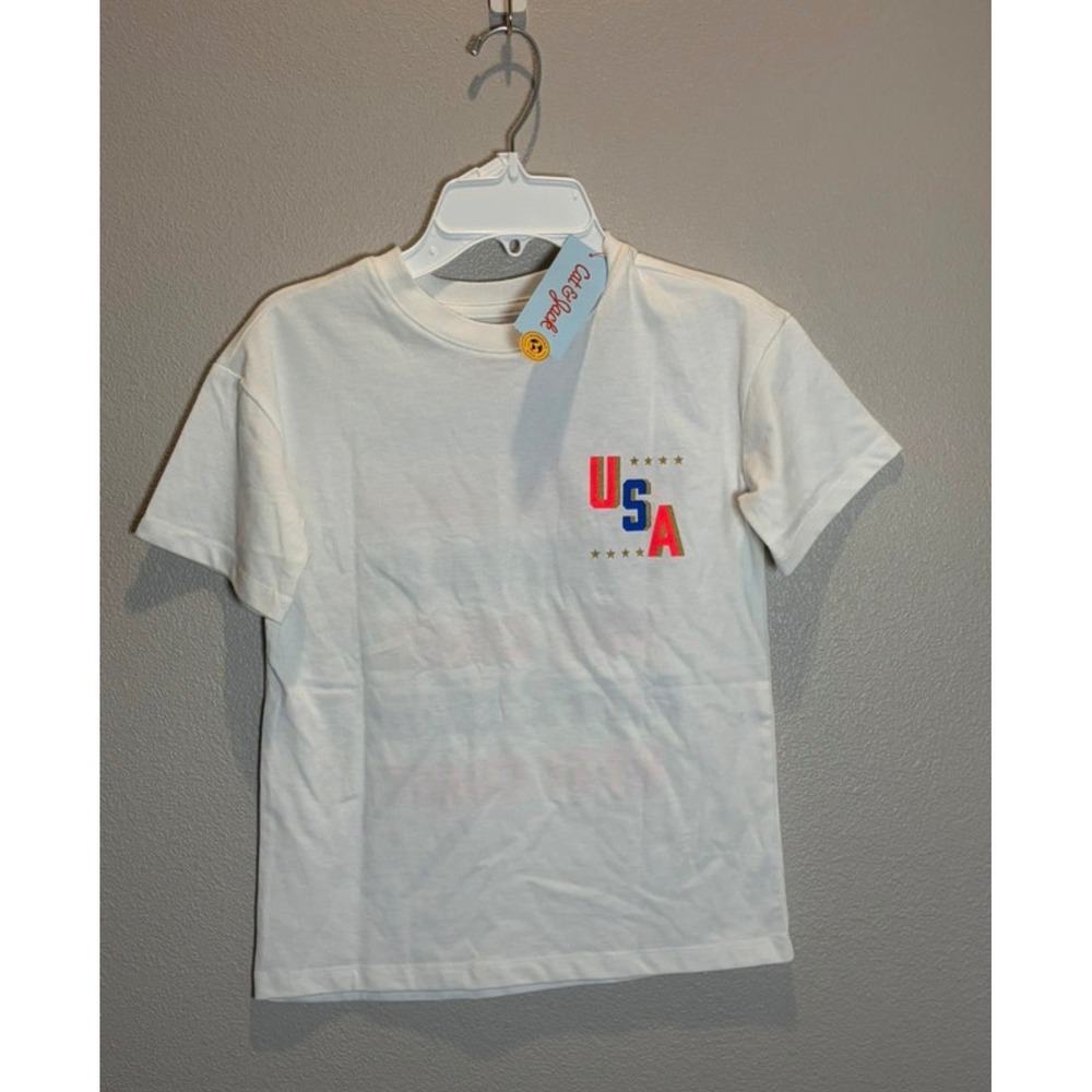 Cat & Jack Kids USA Coasts Graphic Tee Cream S 6/7 New